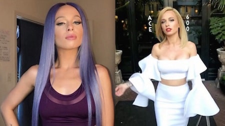 A picture of Mariahlynn before (left) and after breast  augmentation.